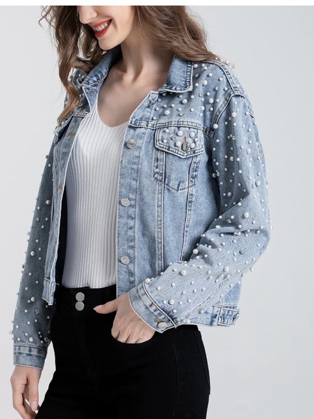 Pearl Embellished Denim Jacket